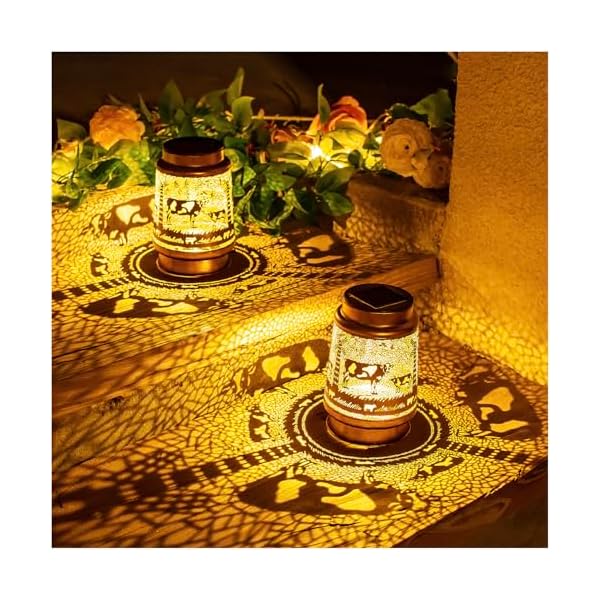 Cow solar lanterns outdoor waterproof hanging solar lights cow gifts for women men metal decorative led cow lanterns for garden decoryardpatiolawntabletoppathwaylandscape  urban country home decor
