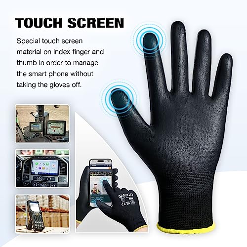 KAYGO Work Gloves PU Coated 12 works Touchscreen, KG11PBE, Safety Working Gloves with Secure Grip on Palm & Fingers - Image 2
