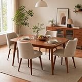 GarveeHome Wooden Dining Chairs Set of 4, Upholstered Mid Century Dining Chairs with Thick Seat Cushion and Curved Back for Dining/Kitchen/Living Room, Camel