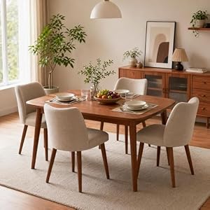 GarveeHome Wooden Dining Chairs Set of 4, Upholstered Mid Century Dining Chairs with Thick Seat Cushion and Curved Back for Dining/Kitchen/Living Room, Camel