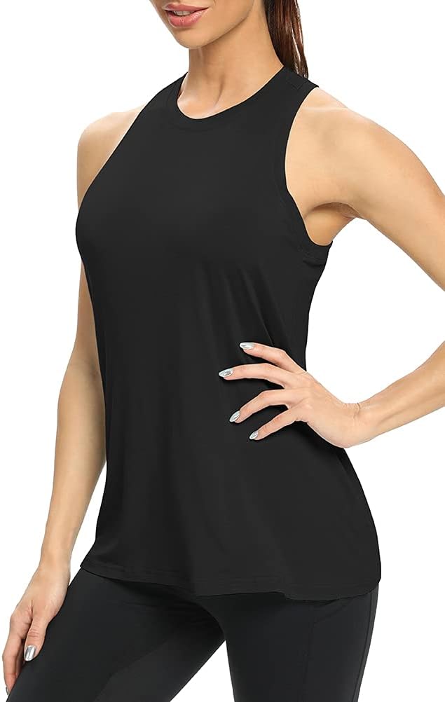 Mippo Workout Tops for Women High Neck Racerback Tank Tops Loose Fit Athletic Yoga Shirts - Image 2