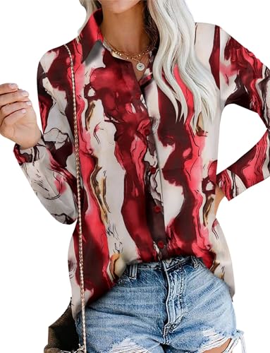 Image of Magritta Women's Shirts Fashion Casual Loose Fit Long Sleeve Button Down Lightweight Collared Blouse Tops