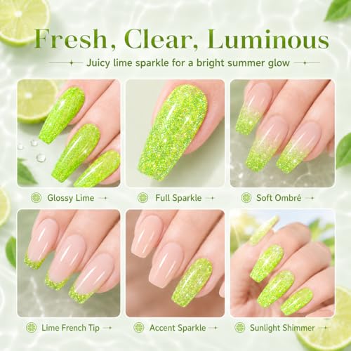 Image of Beetles Green Glitter Gel Nail Polish, Reflective Soak Off UV LED Gel Polish for Nail Art Manicure, Lime Nail Gel Salon & DIY at Home, Gifts Women