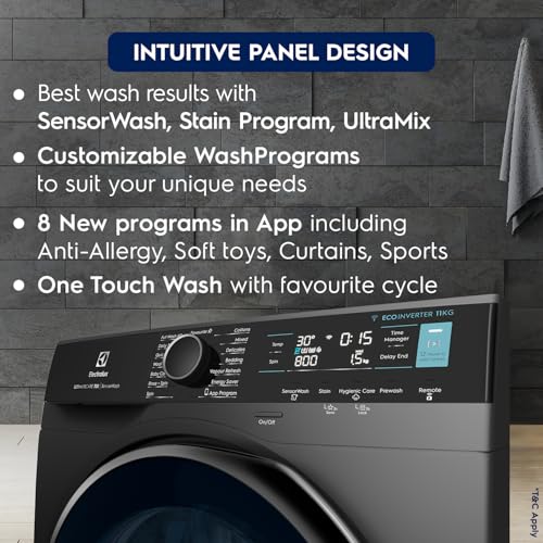 Image of Electrolux 11kg 5 Star Front Load Washing Machine, 3 Year Warranty, AI SensorWash, WiFi, Full Load Vapour Wash, Hygienic Care, Woolmark, EcoInverter Motor, UltimateCare 700, EWF1142R7SB, Dark Silver