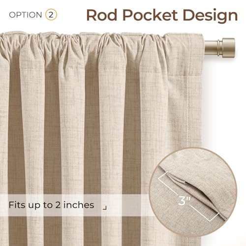INOVADAY 100% Blackout Curtains 102 Inches Length 2 Panels Set, Back Tab/Rod Pocket Linen Black Out Curtains for Bedroom, Thermal Insulated Window Drapes - Oatmeal, W50 X L102