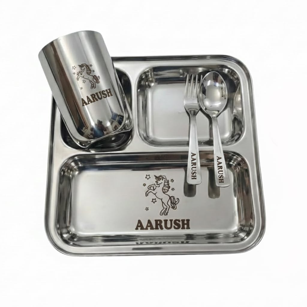 Permanent Laser Engraving Custom Cartoon Naruto,Icon, Name and Message Personalized Steel Dinner Set for Kids (4Set Dinner Set)