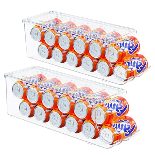 Comparison: Best Soda Can Organizer For Refrigerator SCAVATA 2 Pack Soda Can Organizer for Refrigerator, Stackable Canned Food Pop Cans Container Can Holder Dispenser with Lid for Fridge Rack Freezer, Clear Storage Bins-Holds 12 Cans Each (Clear)