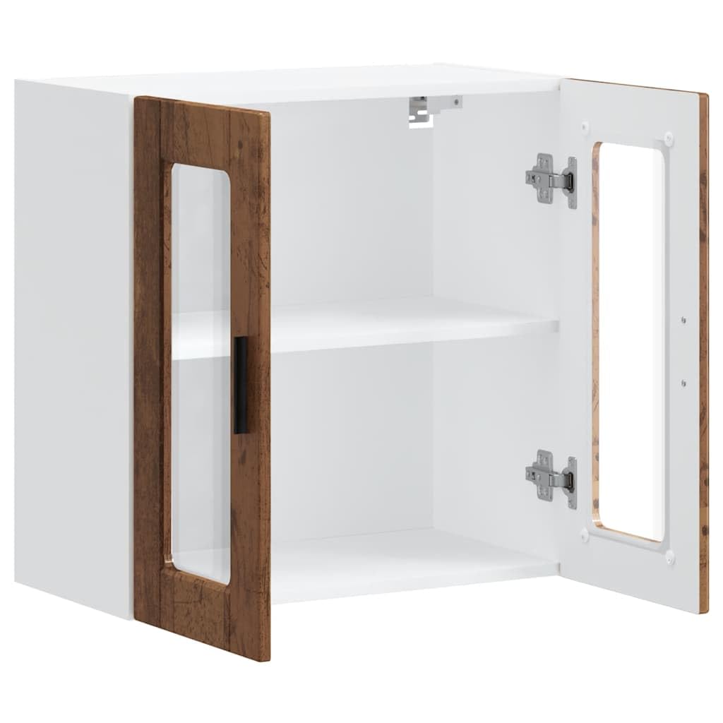 Küchen-Hängeschrank mit Glastür Porto Altholz-Optik, 60x31x60 cm, robuster Holzwerkstoff, Wandmontage, ideal für Küche, Speisekammer Lagerung