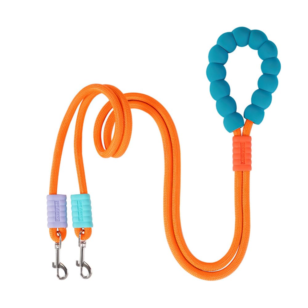 Double Dog Leads,360° Swivel 6.5ft Nylon No-tangle Dual Dog Splitter With Soft Handle for 2 Medium Large Dogs Walking Training