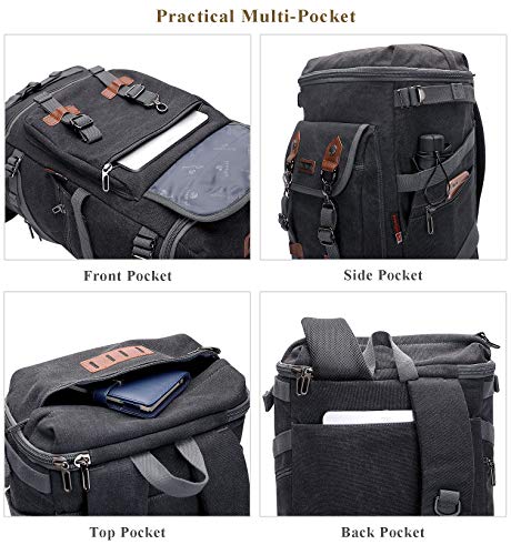 WITZMAN Travel Backpack for Men Women Canvas Backpack Carry on Luggage Rucksack Convertible Duffel Bag Large (A568 Black)