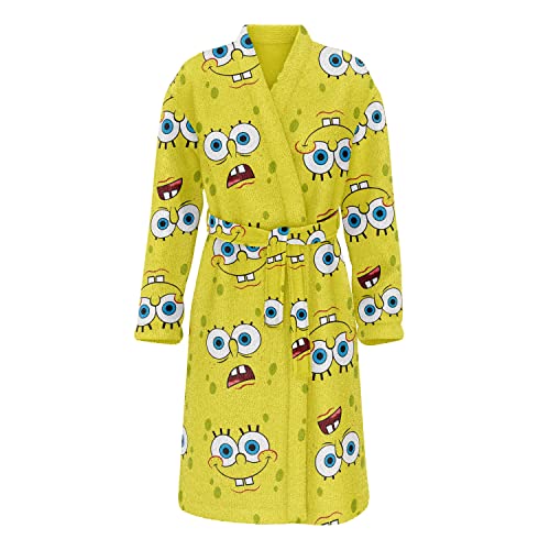 SUPER PLUSH Full-Length Long Sleeve Fleece Wrap Robe with SpongeBob Head toss design, One size Fits all