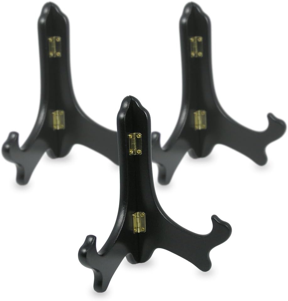 BANBERRY DESIGNS Black Wooden Easels Premium Quality - Folding Display Stand - 7" H - Set of 12 Easels - Ideal for Medium Sized Plates Plaques Books Tiles