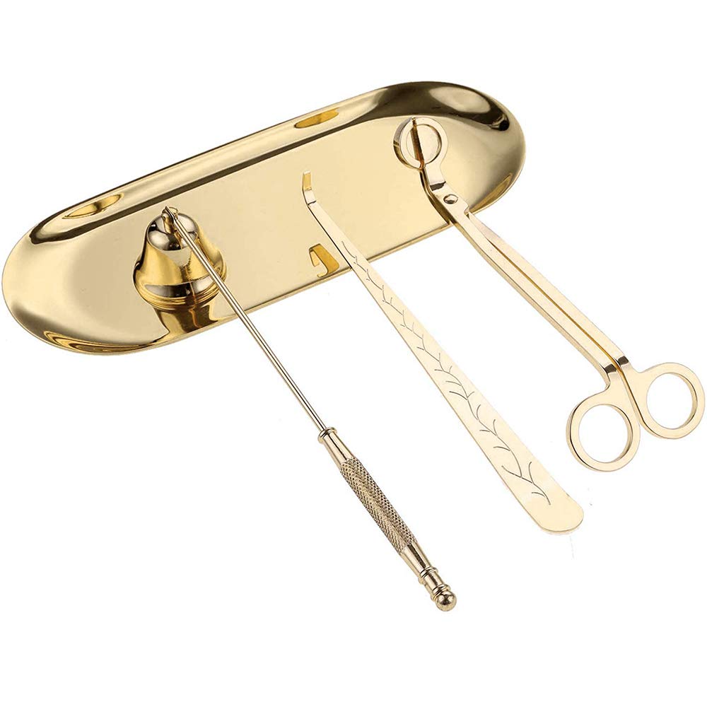 Set di accessori per candela, 4 pezzi di strumenti per la cura delle candele, tra cui tagliastoppino per candela, stoppino e vassoio per gli amanti delle candele