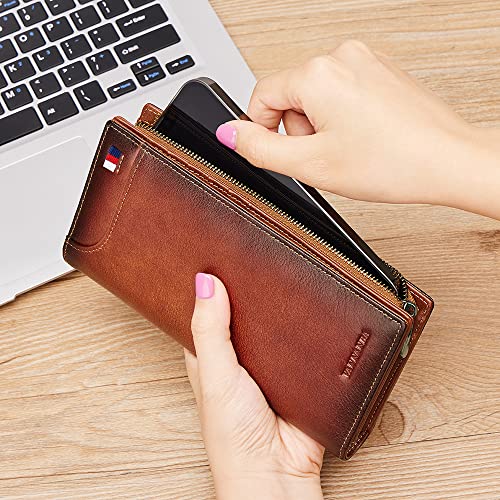 VANNANBA Long Wallets for Men with Zip Coin Pocket-RFID Blocking-Gift Package,Bifold Leather Credit Card Wallet(Brown)3