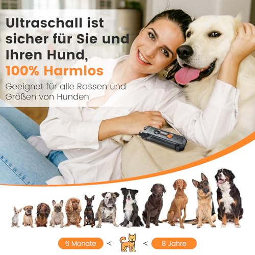 Kfonla Antibell für Hunde,Anti Bell Halsband für Hunde mit Taschenlampe,Aufladbares Anti Bell Gerät Hunde, Geeignet für Verschiedene Hundearten,Antibell Ultraschall Gerät für Innen-und Außenbereiche