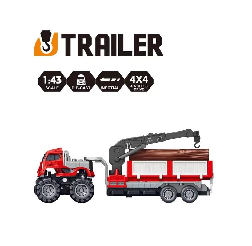 Image of Friction Powered Wood Carrying Truck Engine Toy 1:43 Die Cast Metal Model Car Transport Trailer Miniature car Vehicle Toys for Kids Boys Girls (Multicolor)