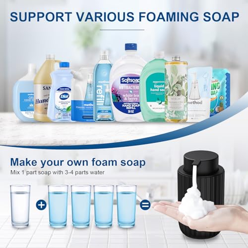 Image of Ceramic Foaming Soap Dispenser, 12 oz Bathroom Foam Hand Soap Dispenser, Refillable Lotion Soap Dispenser with Removable Pump for Kitchen Hand Wash Dispenser, Modern Home Decor(2Pack-Black)