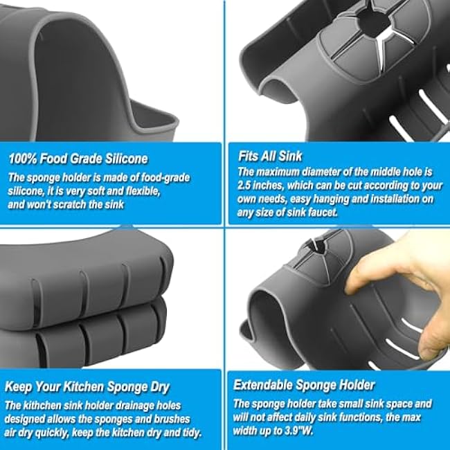 Silicone Sink Saddle Sponge Holder for Kitchen Sink Dark Gray