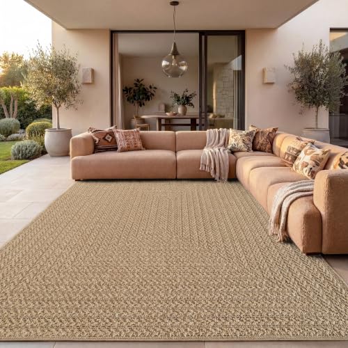Paco Home Alfombra de Yute para Interior y Exterior - Natural y Negra, Resistente y Elegante, Ideal para Patio y Salón, Beige 3, 80x150 cm