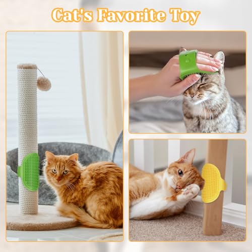 Image of 4Pcs Adjustable Cat Self Groomer, Silicone Cat Brushes for Indoor Cats Grooming Self Cleaning, Cats Face Scratchers Massager for Corner Scratcher, Pet Supplies (Green & Yellow)
