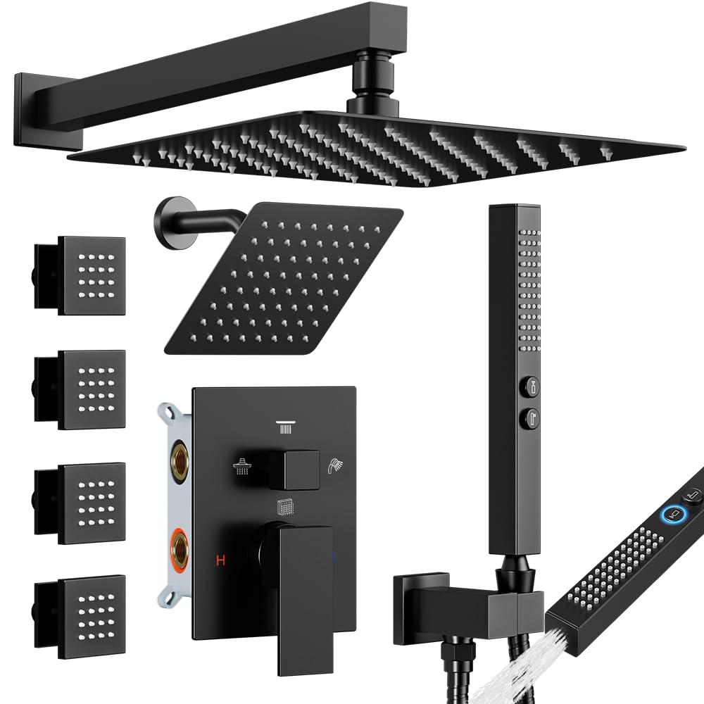 Shower System with Body Jets,4 Way Shower Faucet Set,Matte Black