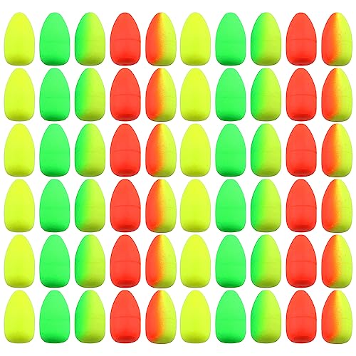 heyous 60PCS Oval Foam Floats Bullet Fishing Surf Rig Snell Floats Spinner Pompano Rigs Oval Fly Fishing Strike Indicators for Trout Catfish Walleye, Mixed Color