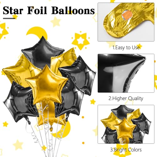 Image of Star Balloons, 18 Inch Foil Balloons, 10 PCS Star Balloons Foil,Gold & Black Star Foil Balloons Set Mylar Balloons Balloons Star for Birthday Party Anniversary Wedding New Year Decorations