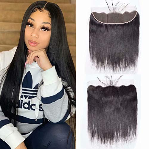 Maxine Hair Lace Frontal Straight Closure Ear to Ear 13x4 Pre Plucked with Baby Hair Bleached Knots Unprocessed Brazilian Virgin Human Hair Frontal Natural Color 18 Inch
