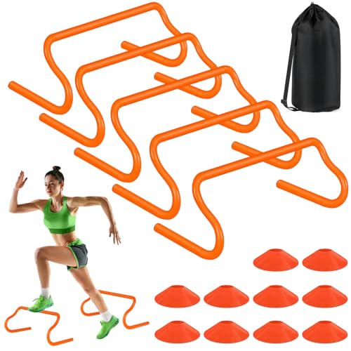 agility hurdles training equipment - speed hurdles and soccer cones with carrying bag for soccer football and track drills ideal for athletes speed and agility training