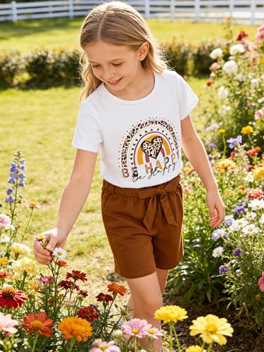 Image of KIDLAGA Toddler Kid Girl Outfits Clothes Floral Short Sleeve T-Shirt Top + Waist Pocketed Summer Short Sets 4-7T Girl Clothes