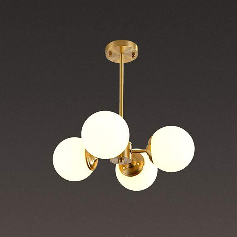 Nowoczesna złota lampa sufitowa do zabudowy, żyrandol z 12 światełkami, lampa wisząca w stylu połowy wieku z abażurem ze szkła matowego, styl retro, regulowana do jadalni - 4 światła