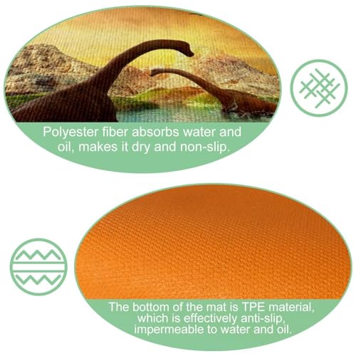 Tapete de cocina de 2 piezas absorbente con diseño de dinosaurio de montaña 6