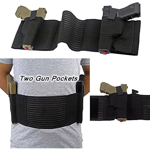 JINJULI Belly Band Holster for Concealed Carry-Double Pistol Holster with Extra Magazine Pouch (Black, 41.7inch) Cover