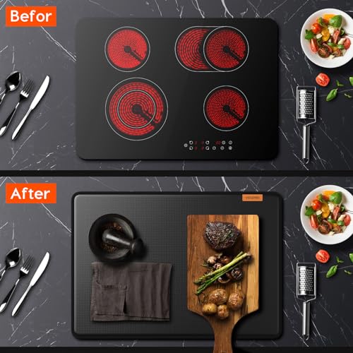 Image of Fireproof Glass Stove Top Cover, 29.5 inch Thickened Heat-Resistant Mat | 4-Layer Safe Material, Flame Retardant, Waterproof, Flat Stove Protector for Cats, Kitchen Induction Protector