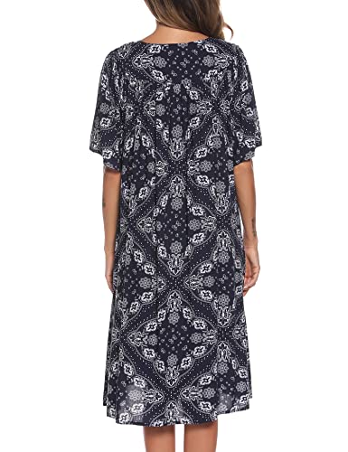 Image of COSUNIONY House Dresses for Women Cotton Short Sleeve House Coat Buttons Down Dusters Robe with Pockets S-XXL