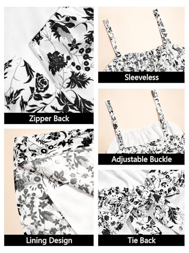 Image of Wenrine Womens Floral Mini Dress Spaghetti Strap Sleeveless Tie Back Ruffle Summer Tiered Dresses