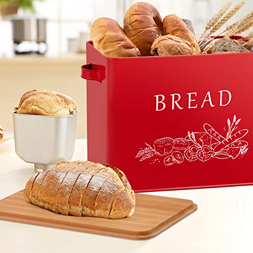 Lianyu Red Bread Box With Bamboo Lid For Kitchen Countertop, Large Farmhouse Metal Bread Storage Container Organizer, Vintage Bread Bin Keeper For Counter 13X7X9.8 Inch #TOP6