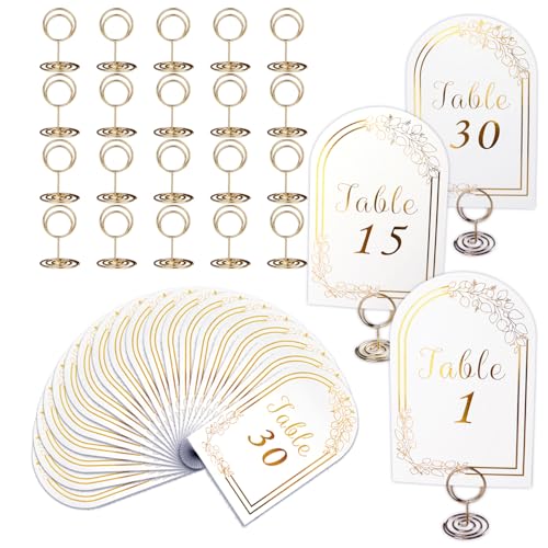 Wedding Table Numbers 1-30, 30 White Gold Table Number Cards with...