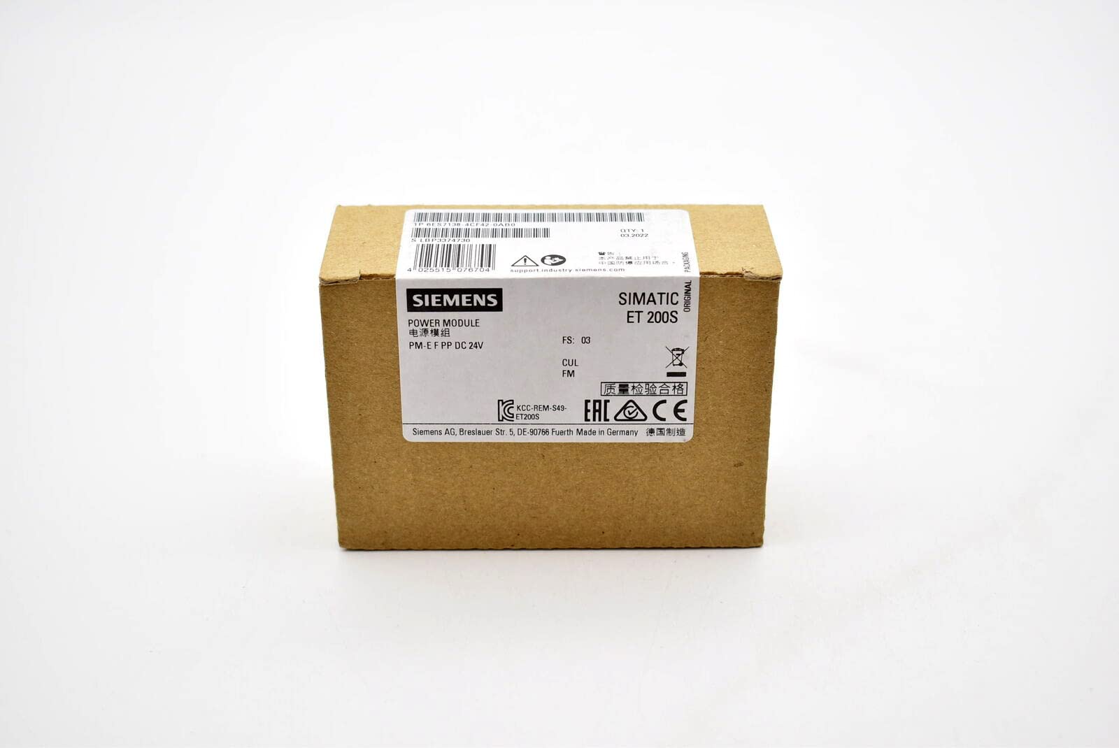 6ES7138-4CF42-0AB0 SIMATIC DP PLC Module PM-E F PROFIsafe for ET 200S 24V DC 6ES7 138-4CF42-0AB0 New with 1 Year Warranty