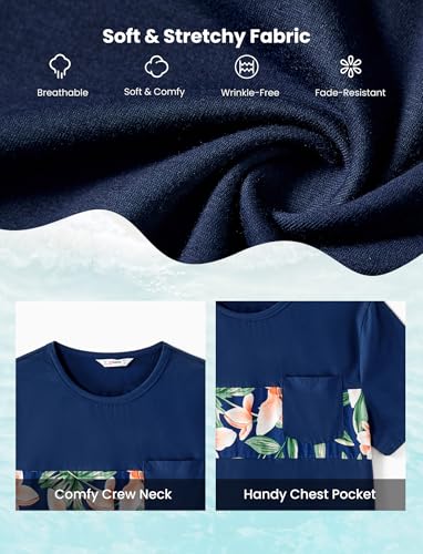 Image of PATPAT Family Matching Outfits Mommy and Me Dresses Hawaiian Tropical Vacation Beach Spaghetti Strap Dress and Shirt