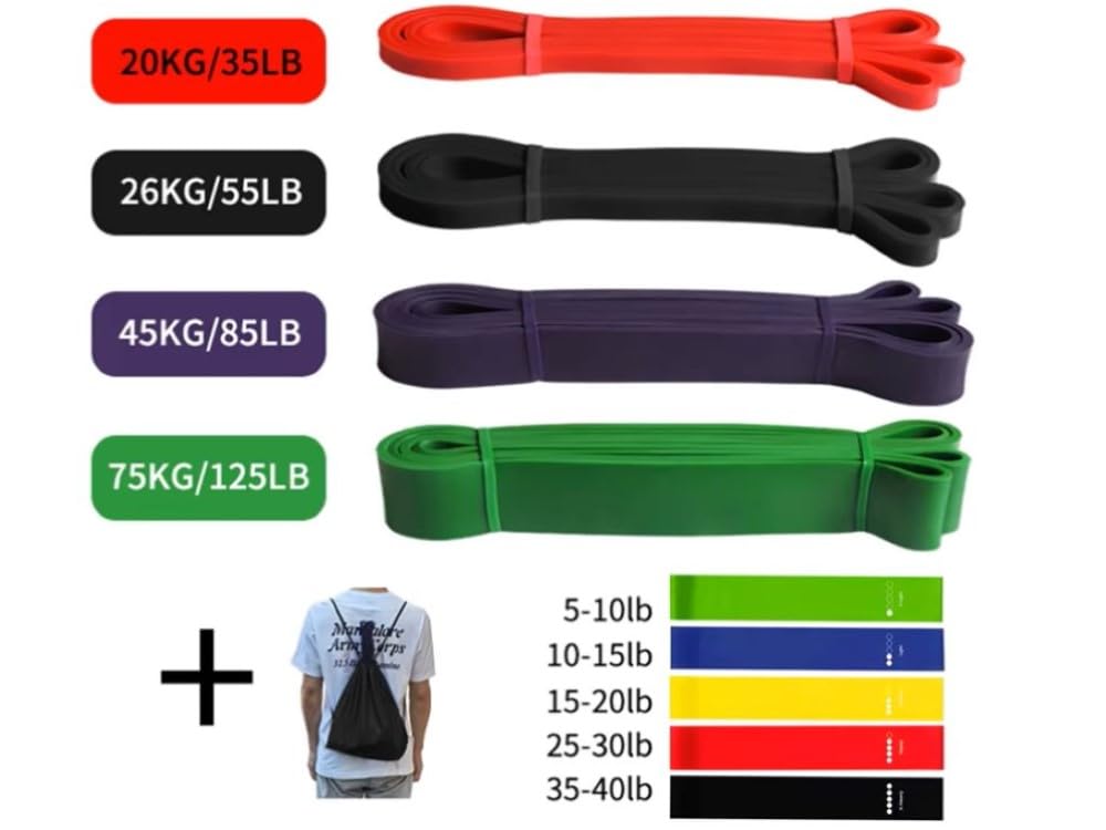 10 teiliges Fitness Widerstandsbänder Set + Loop Bands Fitnessbänder Resistance Bands Klimmzugband Fitness & Krafttraining inkl. Yoga Pilates Beutel 9010086