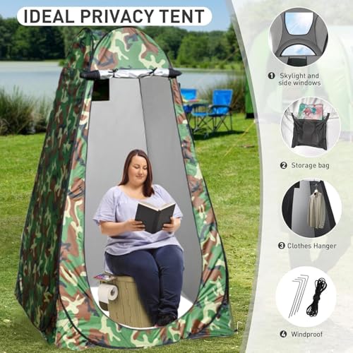 Inodoro portátil para camping con tienda de privacidad emergente, inodoro plegable ultraligero de 14.5'' para adultos, compacto para senderismo, viaje en RV, camión, pesca, playa miniatura 6