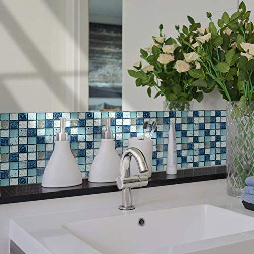 60 Pcs Mosaic Wall Tile Stickers, Diy Self Adhesive Waterproof Sticky Wallpaper, Kitchen Bathroom Tile Wall Art Decals Home Decoration 10 X 10 Cm (008) #TOP4
