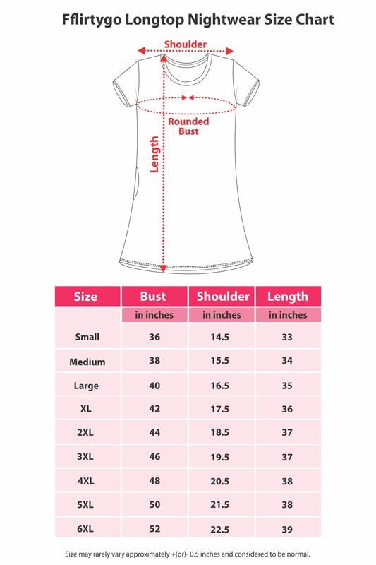 Image of Fflirtygo Women's Cotton Nighty | Printed Knee Length Nighty | Short Sleeve Nighty | Short Nightdress | Long T-Shirt | Regular Fit Night Gown | Nightwear | Sleepwear & Casual Wear Nighty