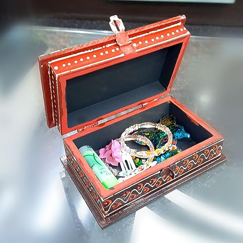 Image of Apka Mart The Online Shop Jewellery Box | Decorative Wooden Jewelry Box | Multi-Purpose Storage Box - for Home, Dressing Table Decor, Storage & Gifts - (7X10) Inch (Wood, Multicolor)
