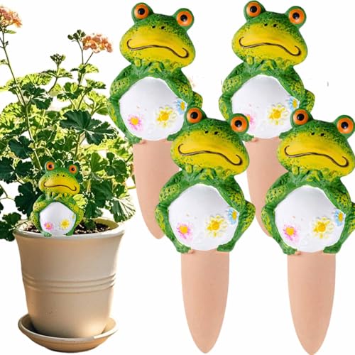 CCFREELIFE Premium Art 4 Pack Realistic Frog Terracotta Watering Spikes,