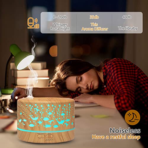 Hianjoo Aroma Diffuser 700 ml luchtbevochtiger met timer, ultrasone aromatherapie diffuser led met 7 kleuren voor kantoor, yoga, spa, slaapkamer - helder hout - Afbeelding 5