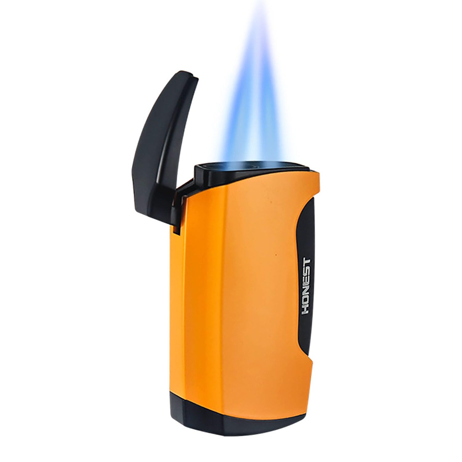 Mini Encendedor Chorro Doble Llama Más Ligero de Gas Butano Recargable y Ajustable con Perforador de Cigarros para Hombres y Mujeres (sin Gas),Yellow