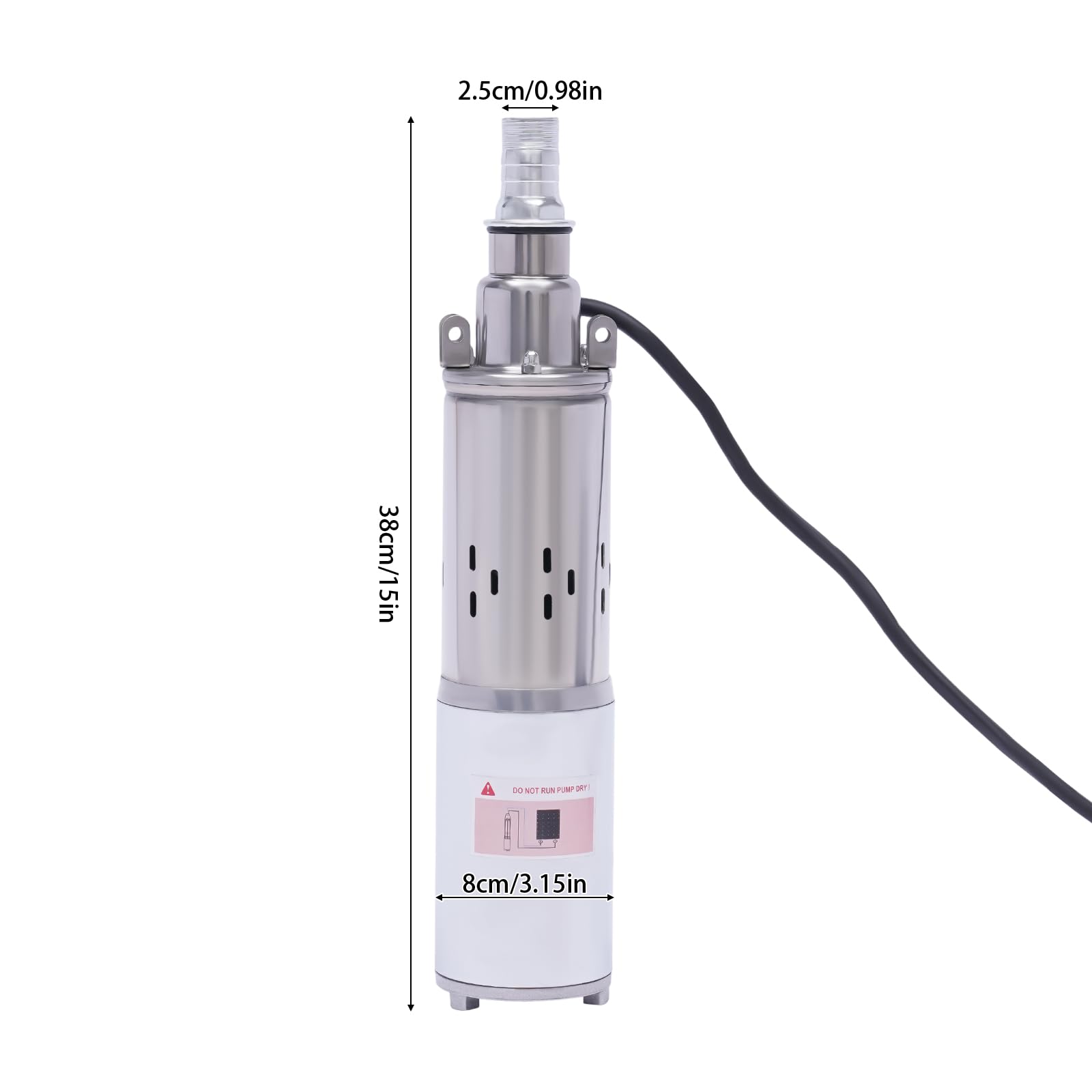 Pompa per fontana profonda, 180 W, 12 V, 1200 l/h, in acciaio inox, compatibile con sabbia, altezza max. 34 m, pompa sommersa con cavo da 17 m