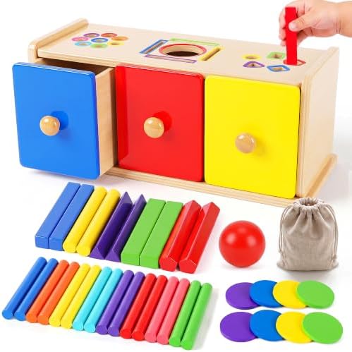 Montessori Spielzeug ab 1 Jahr, 4 in 1 Holzspielzeug Farbe Sortierspiel Spielzeug ab 1 2 Jahre Mädchen Jungen Baby Spielzeug Geschenk Mädchen Jungen 1 2 Jahre Kinderspielzeug Steck